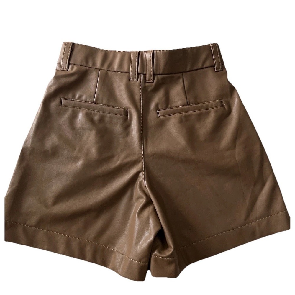 Abercrombie & Fitch Vegan Leather Shorts Brown High Rise Pockets Women Size S - Picture 3 of 9